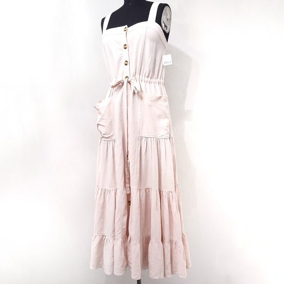 Free People Catch the Breeze Cottagecore Prarie Tiered Linen Midi Dress - Picture 5 of 15